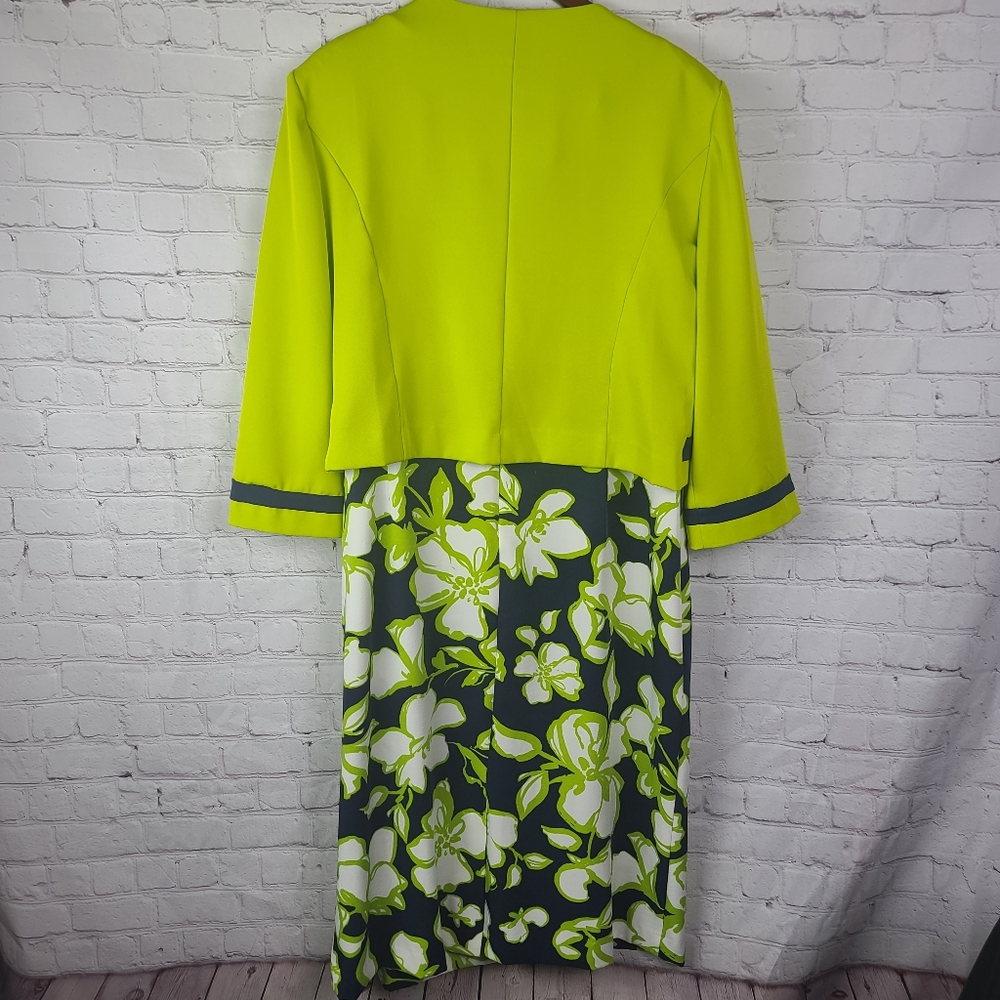 Allen Kay Green and Blue Floral Sleeveless Dress and Striped Bolero Sz … - Picture 2 of 16